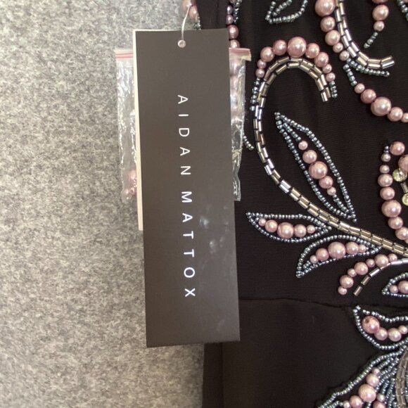 30.  Aiden Mattox Black Maxi Gown with Pink Beaded Top Size 10 - Picture 5 of 6